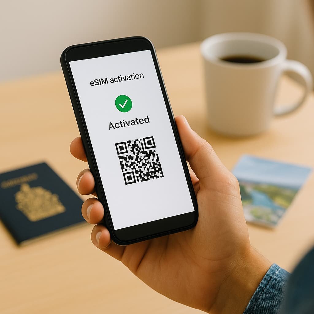Step-by-Step Guide How to Activate TELUS eSIM in Canada — iPhone Add eSIM Screen.