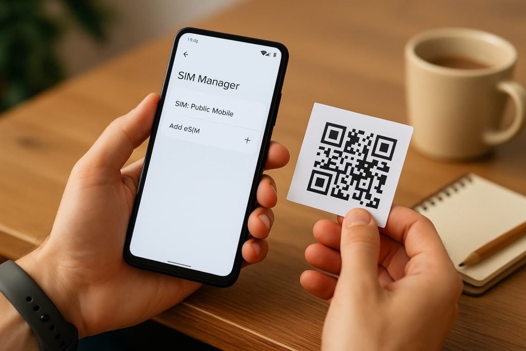 Customer activating Public Mobile eSIM in Canada on Android phone using QR code