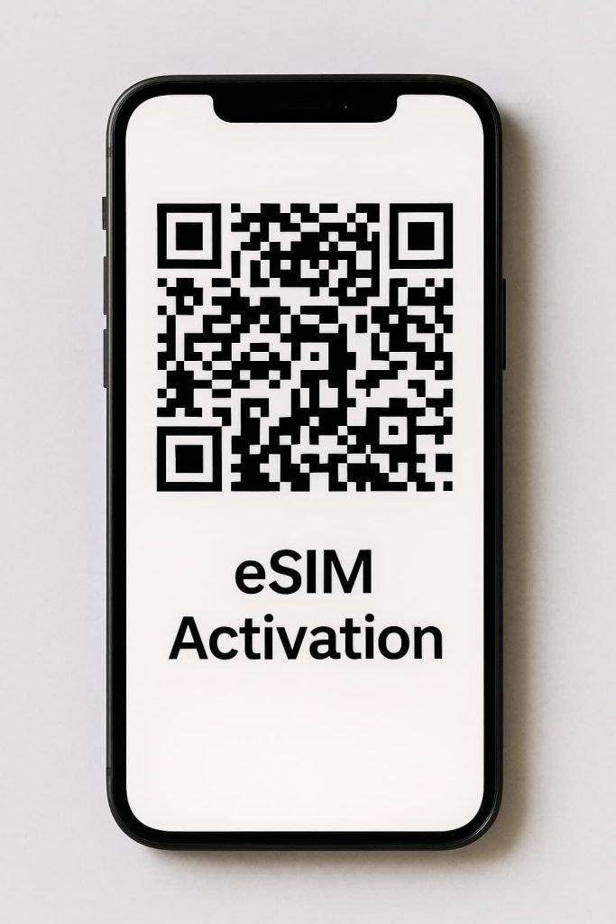 Smartphone displaying QR code and eSIM Activation screen for Lucky Mobile eSIM setup in Canada