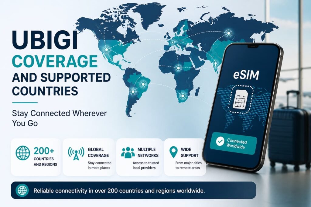Ubigi eSIM review coverage map showing supported countries and global connectivity for travel