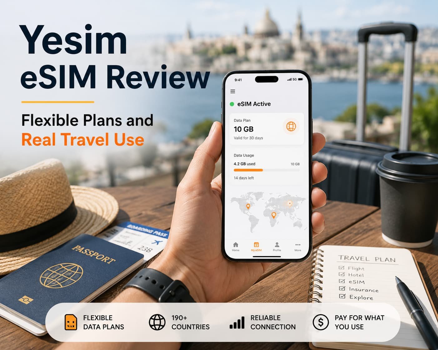 Yesim eSIM review showing flexible data plans for international travel and real mobile usage